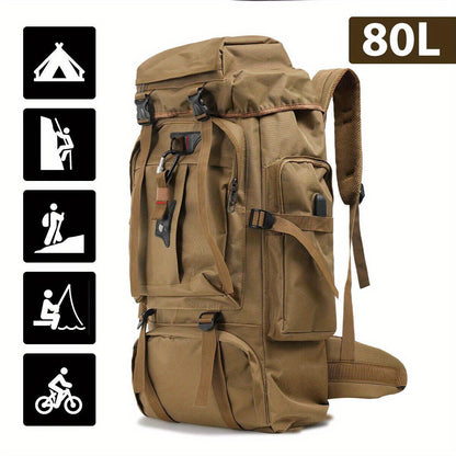 Hiking Backpack 80 Liter Water-Repellent Adjustable Padded Straps