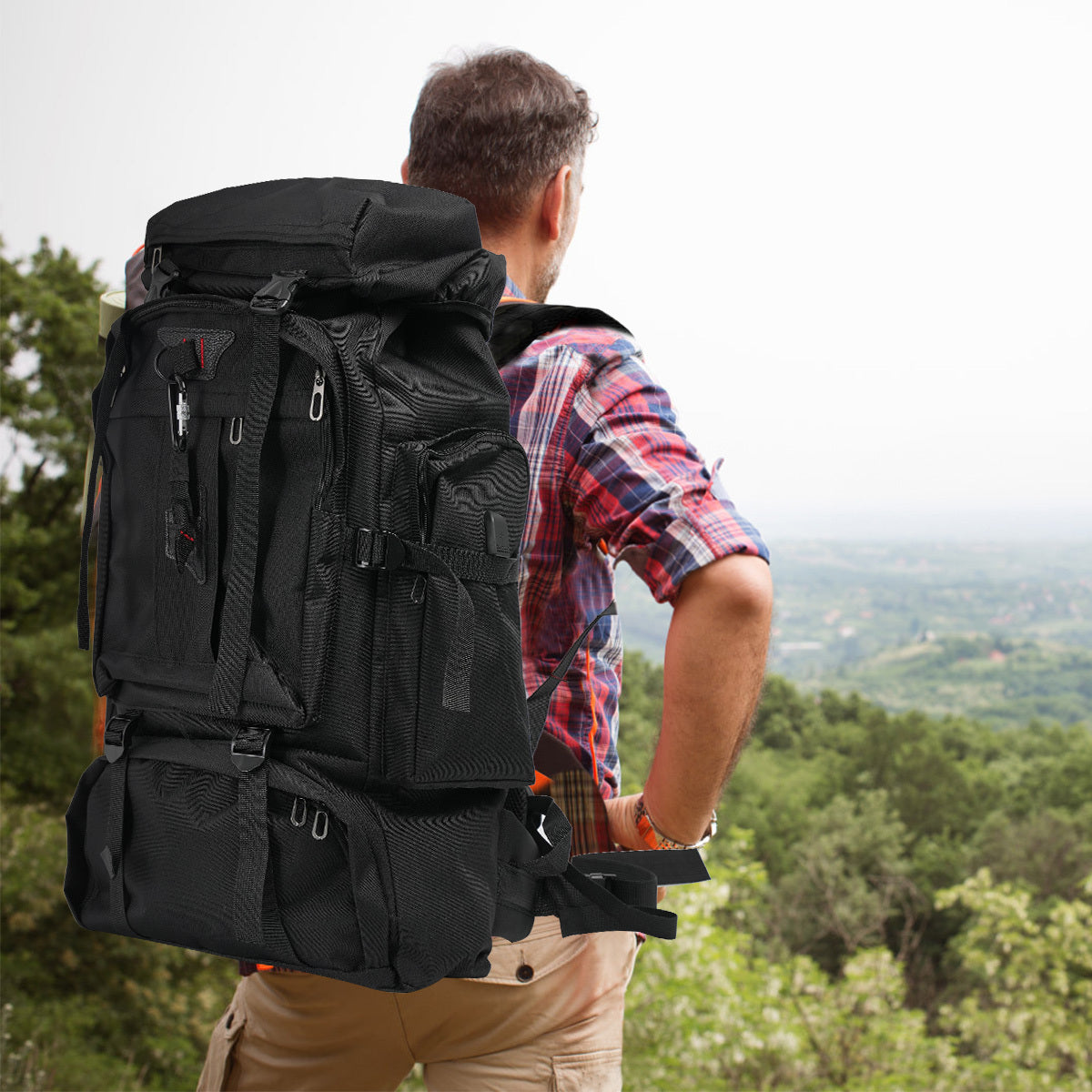 Hiking Backpack 80 Liter Water-Repellent Adjustable Padded Straps