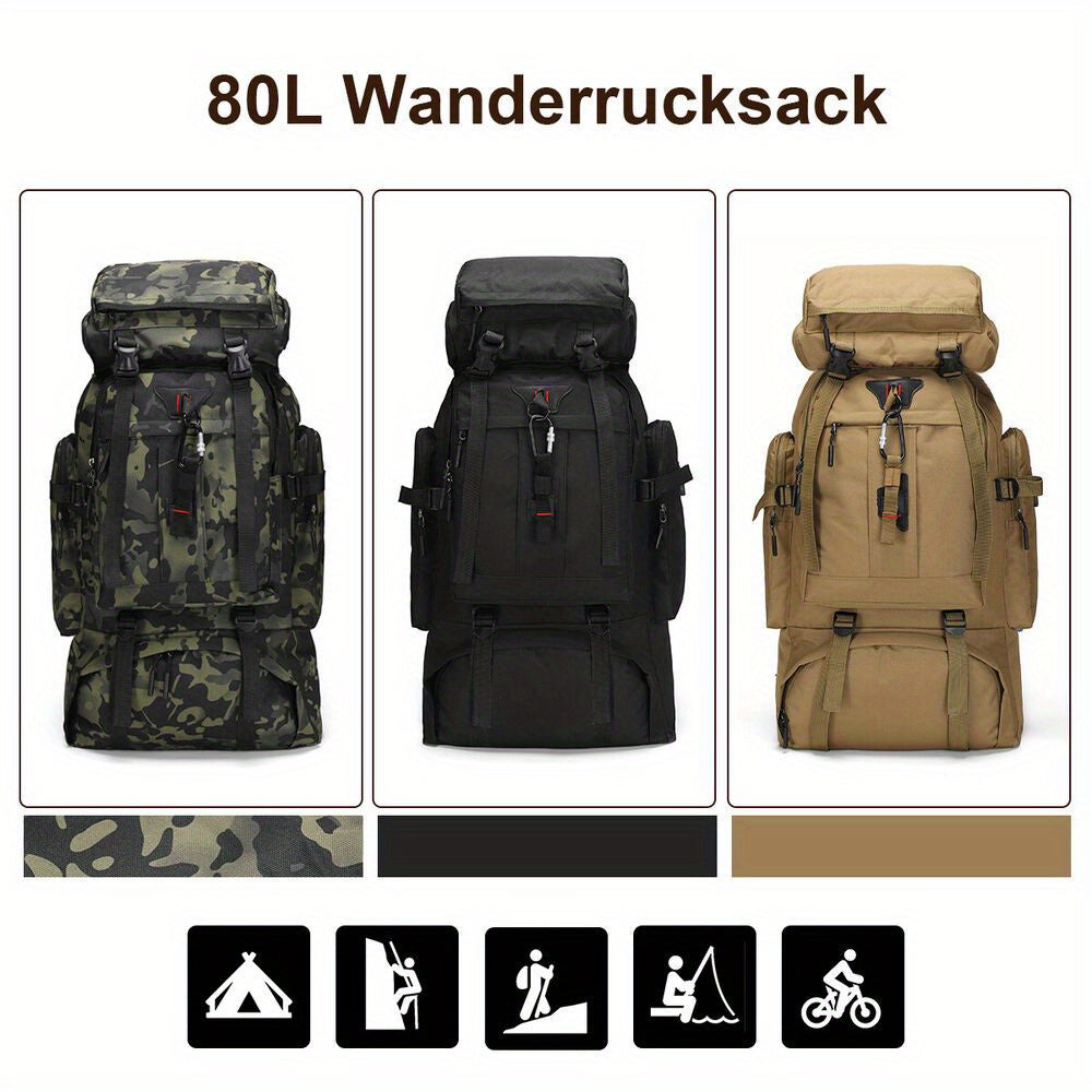 Hiking Backpack 80 Liter Water-Repellent Adjustable Padded Straps