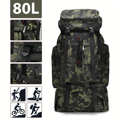 Hiking Backpack 80 Liter Water-Repellent Adjustable Padded Straps