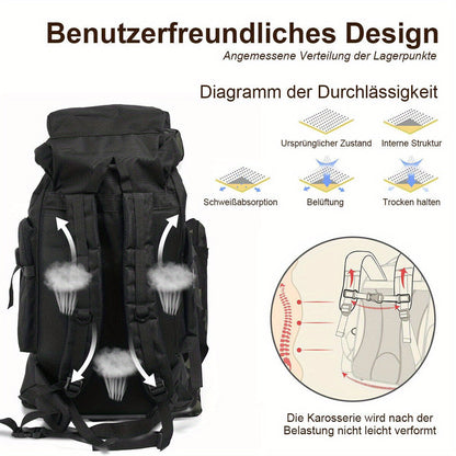 Hiking Backpack 80 Liter Water-Repellent Adjustable Padded Straps