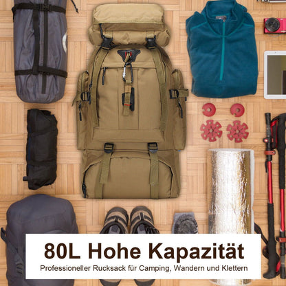 Hiking Backpack 80 Liter Water-Repellent Adjustable Padded Straps