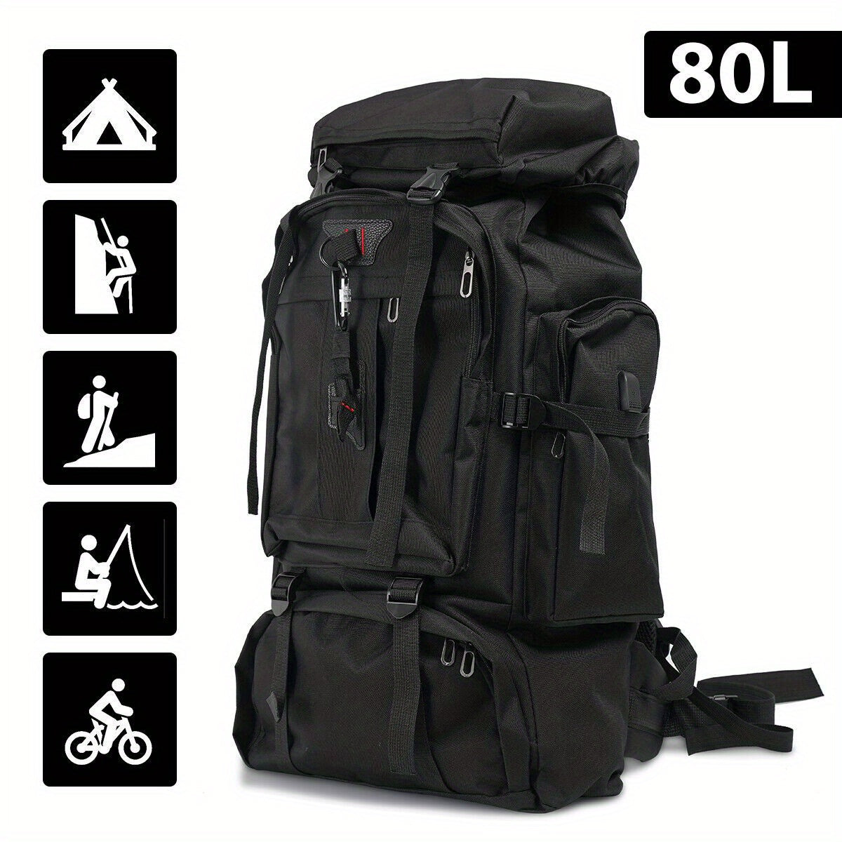 Hiking Backpack 80 Liter Water-Repellent Adjustable Padded Straps