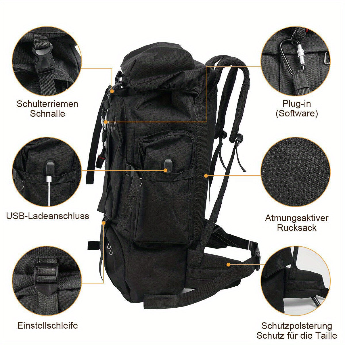 Hiking Backpack 80 Liter Water-Repellent Adjustable Padded Straps