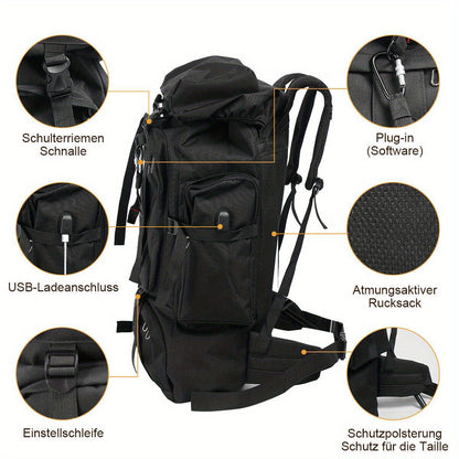 Hiking Backpack 80 Liter Water-Repellent Adjustable Padded Straps