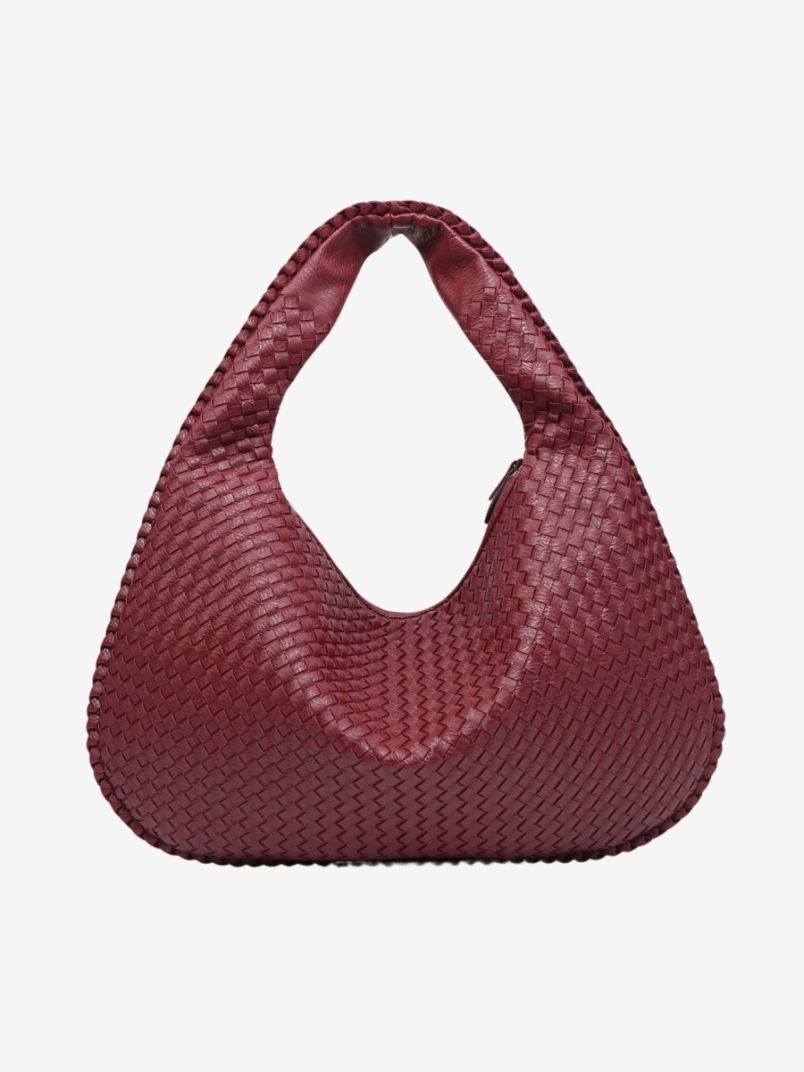 Hobo Bag Braided Leather Zipper Closure