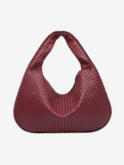 Hobo Bag Braided Leather Zipper Closure