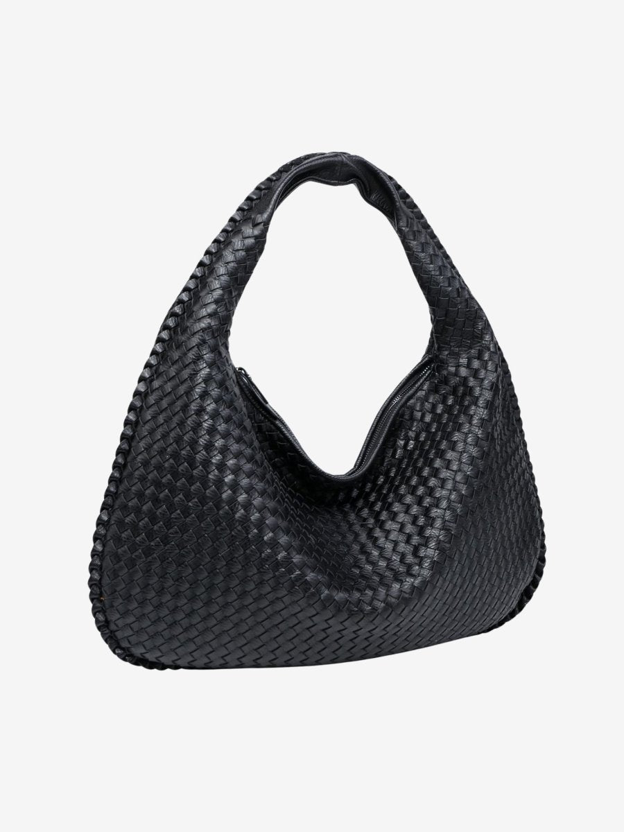 Hobo Bag Braided Leather Zipper Closure