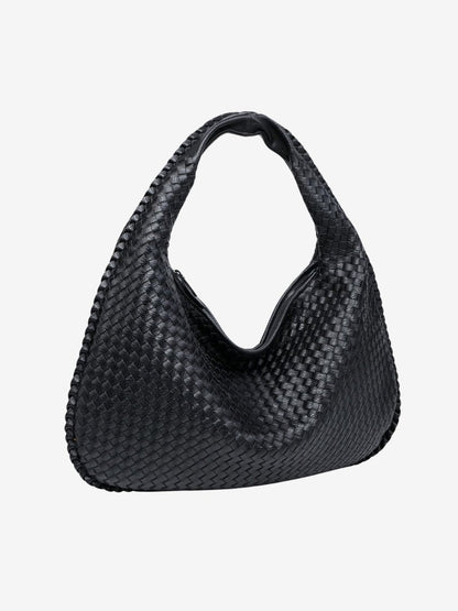 Hobo Bag Braided Leather Zipper Closure