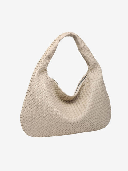 Hobo Bag Braided Leather Zipper Closure