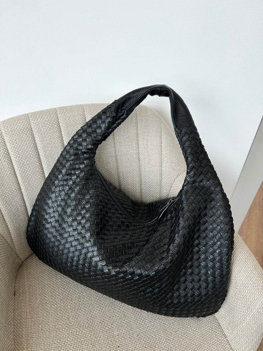Hobo Bag Braided Leather Zipper Closure
