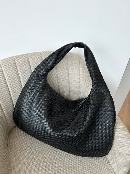 Hobo Bag Braided Leather Zipper Closure