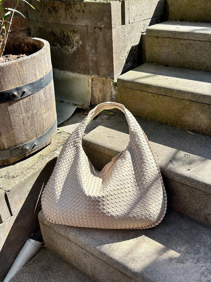 Hobo Bag Braided Leather Zipper Closure