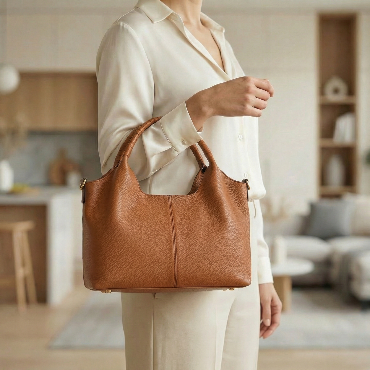 Hobo Bag Soft Faux Leather Detachable Strap Five Compartments