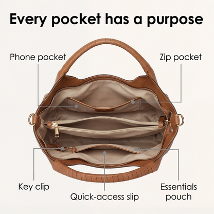 Hobo Bag Soft Faux Leather Detachable Strap Five Compartments