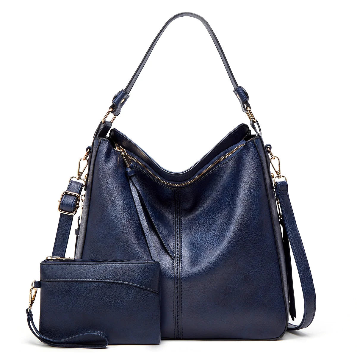 Hobo Handbag Leather Hidden Anti-Theft Pocket Matching Pouch Included