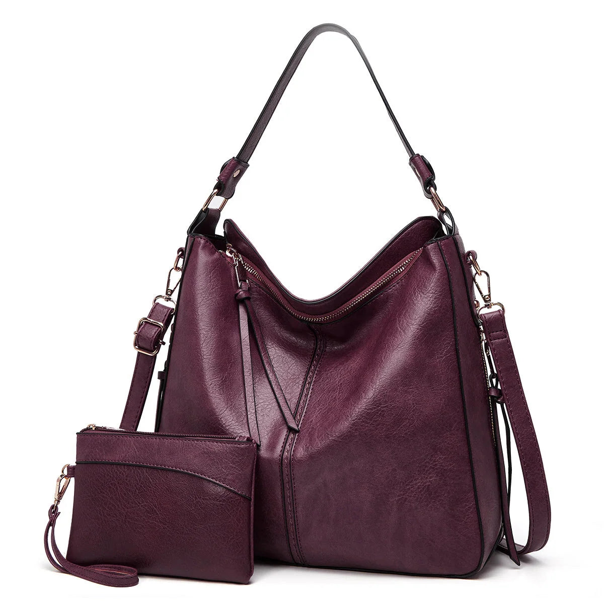 Hobo Handbag Leather Hidden Anti-Theft Pocket Matching Pouch Included