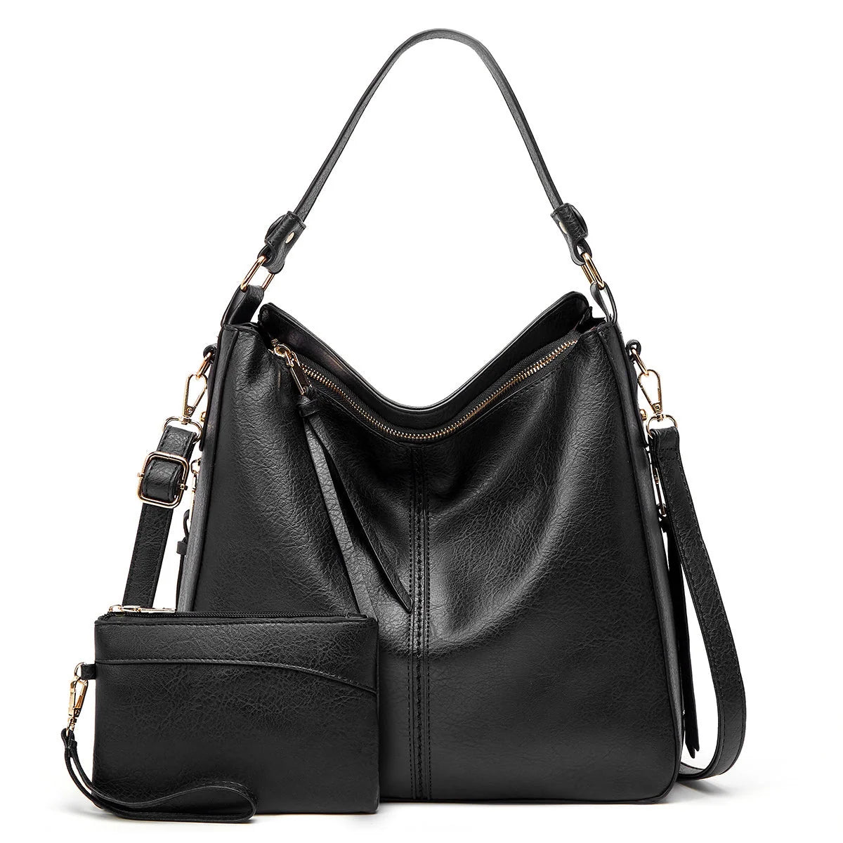 Hobo Handbag Leather Hidden Anti-Theft Pocket Matching Pouch Included