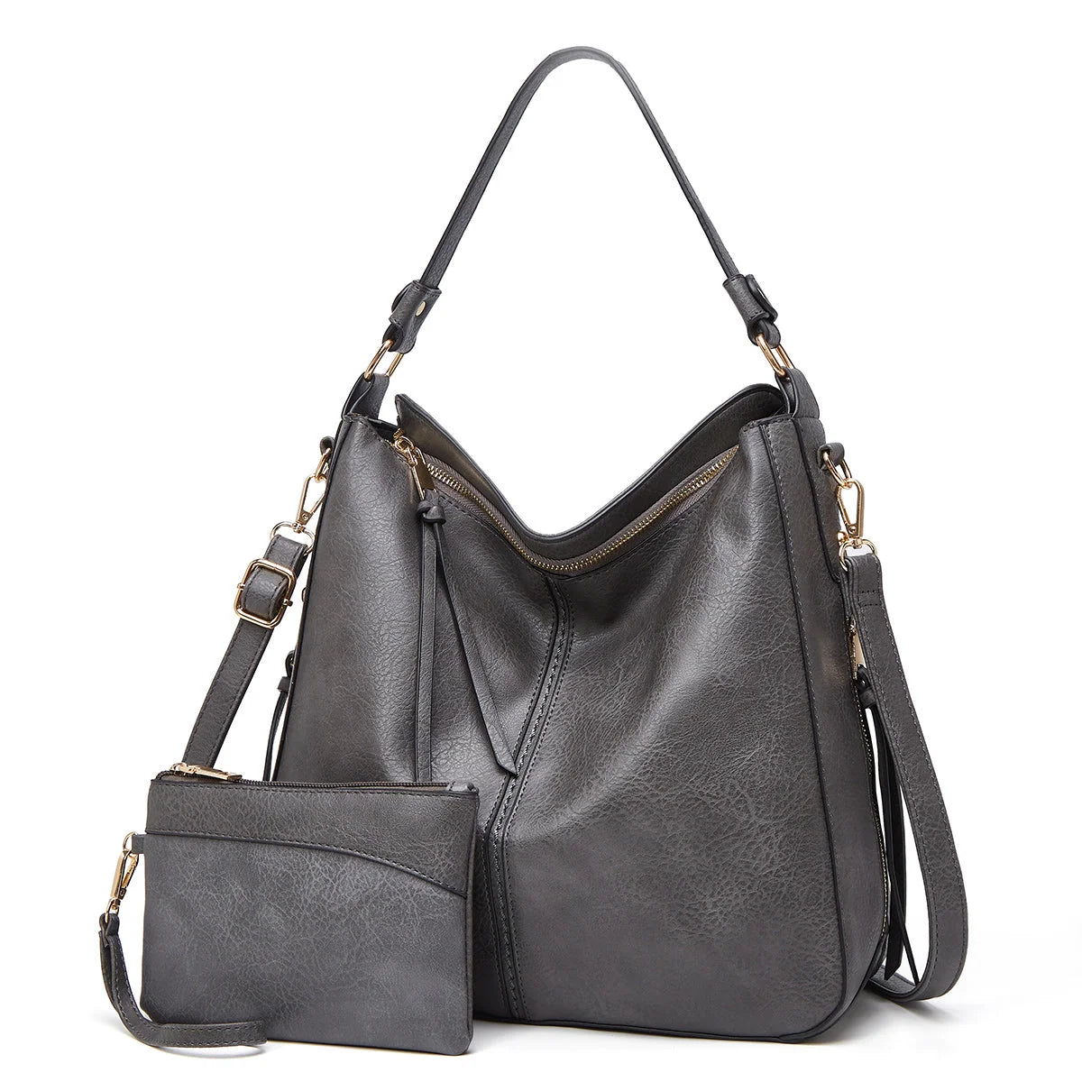 Hobo Handbag Leather Hidden Anti-Theft Pocket Matching Pouch Included