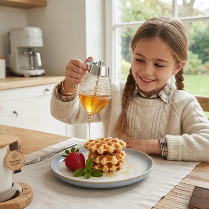 Honey Dispenser Drip-Free Spout One-Hand Use Honeycomb Design