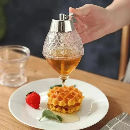 Honey Dispenser Drip-Free Spout One-Hand Use Honeycomb Design