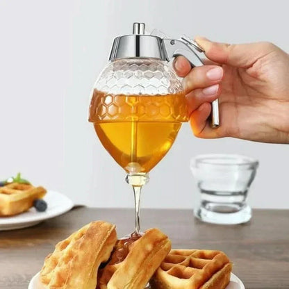 Honey Dispenser Drip-Free Spout One-Hand Use Honeycomb Design