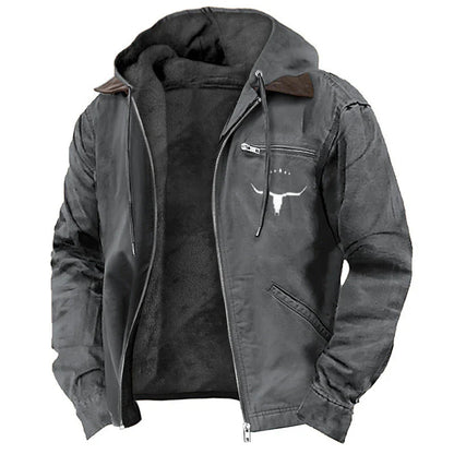 Hooded Jacket Leather-Look Teddy Fleece Lined Zip Chest Pocket