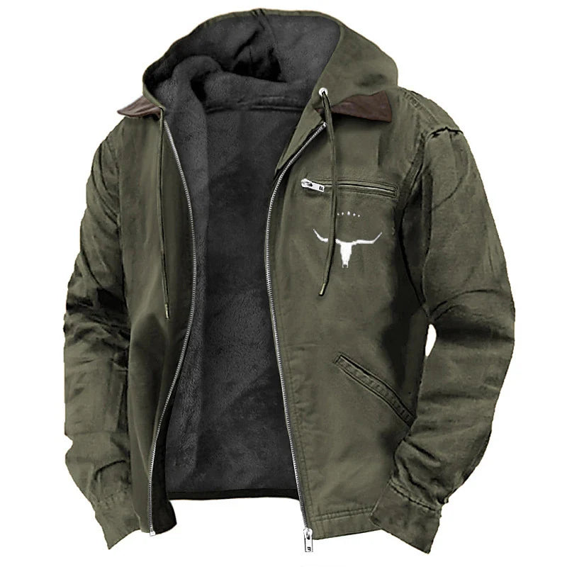 Hooded Jacket Leather-Look Teddy Fleece Lined Zip Chest Pocket