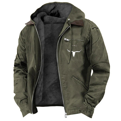 Hooded Jacket Leather-Look Teddy Fleece Lined Zip Chest Pocket