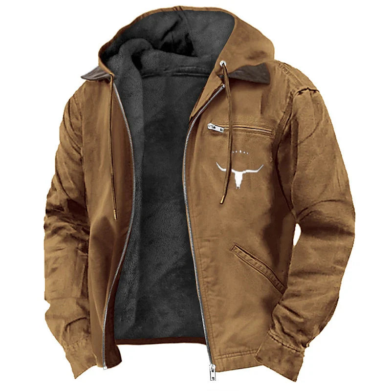 Hooded Jacket Leather-Look Teddy Fleece Lined Zip Chest Pocket