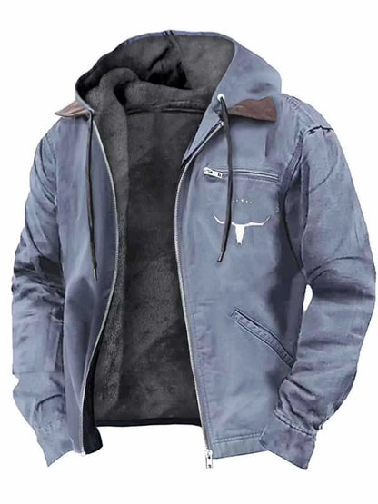 Hooded Jacket Leather-Look Teddy Fleece Lined Zip Chest Pocket