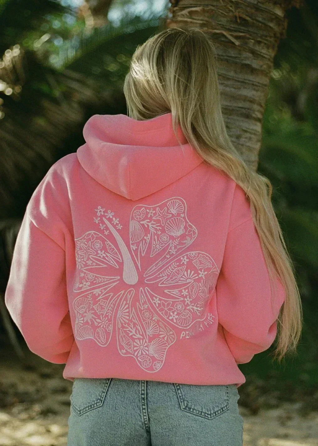 Hoodie Oversized Fit Tropical Print Cold-Weather Comfort