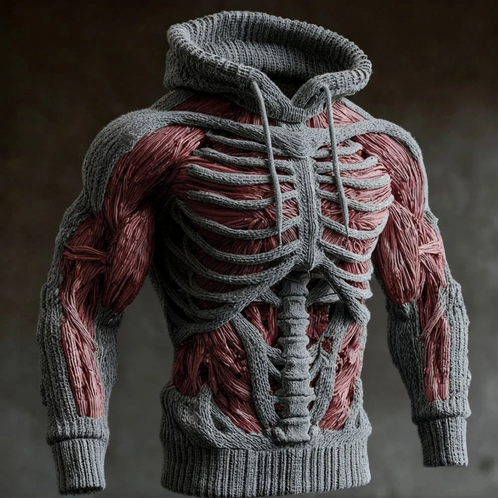 Hoodie Raised 3D Skeleton Knit Design Long Sleeve