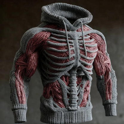 Hoodie Raised 3D Skeleton Knit Design Long Sleeve