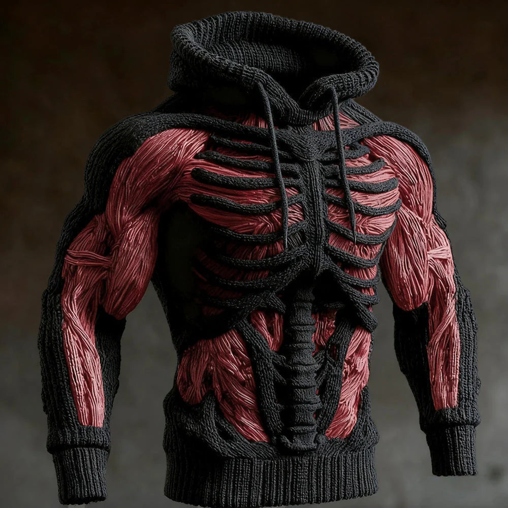 Hoodie Raised 3D Skeleton Knit Design Long Sleeve