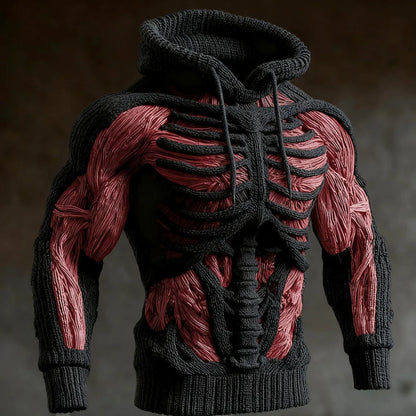 Hoodie Raised 3D Skeleton Knit Design Long Sleeve