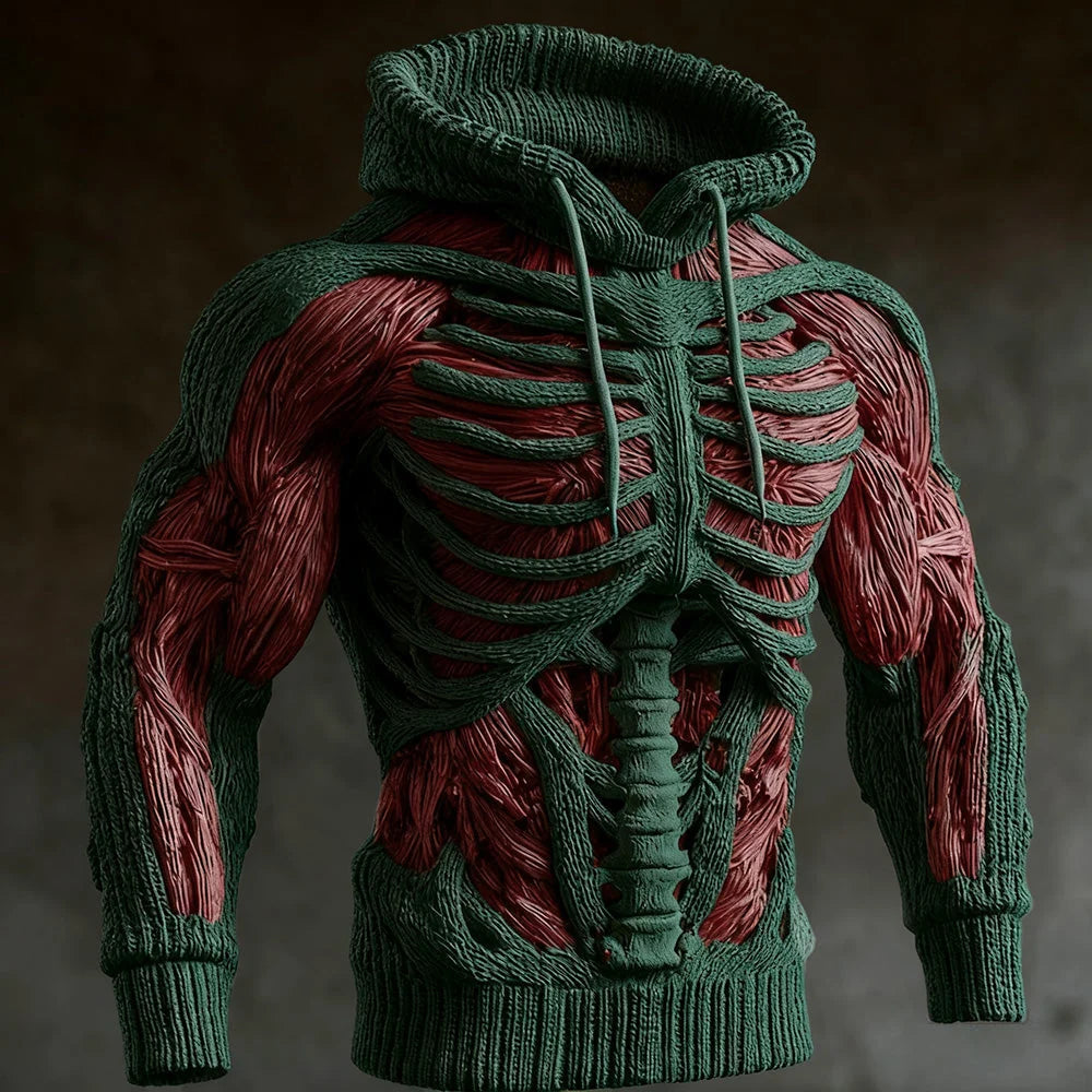 Hoodie Raised 3D Skeleton Knit Design Long Sleeve