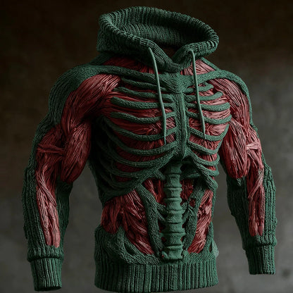 Hoodie Raised 3D Skeleton Knit Design Long Sleeve