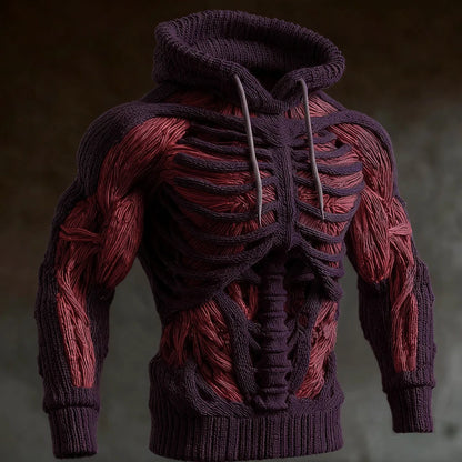 Hoodie Raised 3D Skeleton Knit Design Long Sleeve