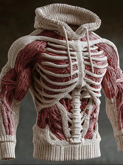Hoodie Raised 3D Skeleton Knit Design Long Sleeve