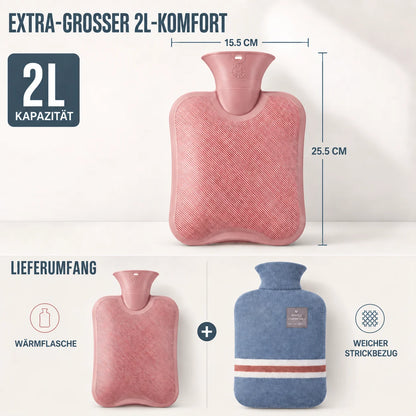 Hot Water Bottle Knitted Cover 1 L 8-Hour Warmth
