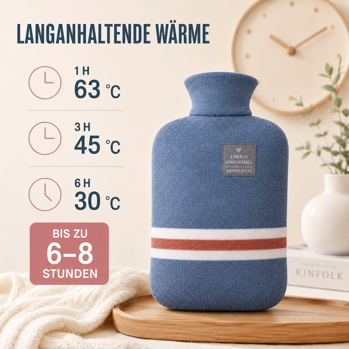 Hot Water Bottle Knitted Cover 1 L 8-Hour Warmth