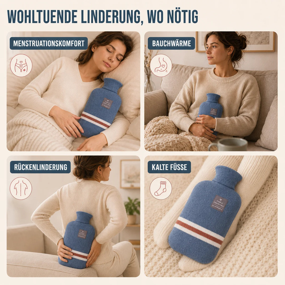 Hot Water Bottle Knitted Cover 1 L 8-Hour Warmth