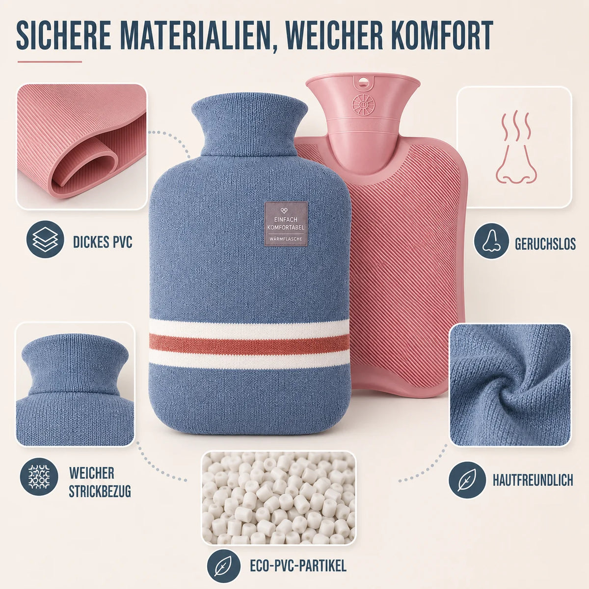 Hot Water Bottle Knitted Cover 1 L 8-Hour Warmth