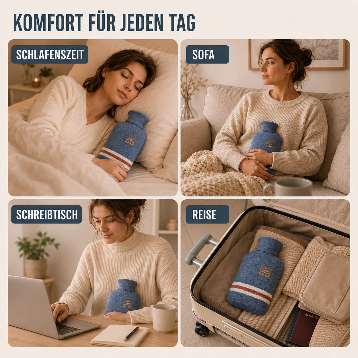Hot Water Bottle Knitted Cover 1 L 8-Hour Warmth