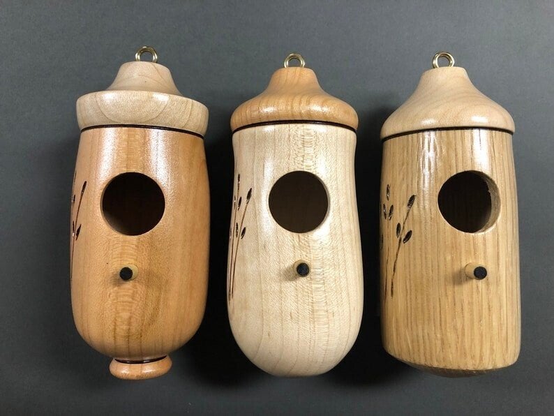 Hummingbird Feeder Handcrafted Wood Weather-Resistant Finish 2 Inch Entrance