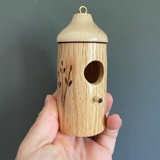 Hummingbird Feeder Handcrafted Wood Weather-Resistant Finish 2 Inch Entrance