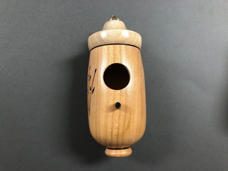 Hummingbird Feeder Handcrafted Wood Weather-Resistant Finish 2 Inch Entrance