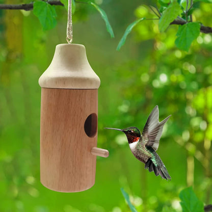Hummingbird Feeder Handcrafted Wood Weather-Resistant Finish 2 Inch Entrance