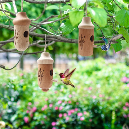 Hummingbird Feeder Handcrafted Wood Weather-Resistant Finish 2 Inch Entrance